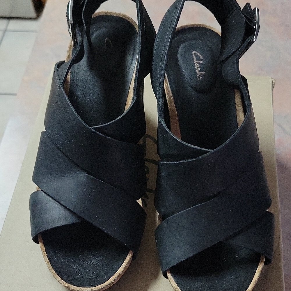 Clarks Black Sandals with Chunky Block Heel